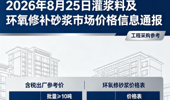 玉泉2026年8月25日灌浆料及环氧修补砂浆市场价格信息通报